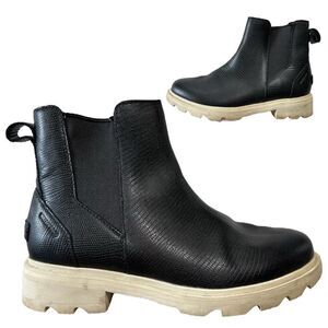 Sorel Lennox Chelsea Womens Size 8 Black Leather Waterproof Pull On Boots Shoes